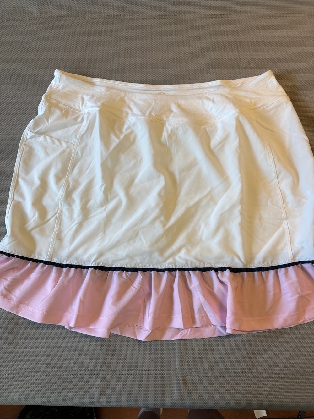 Addison Bay White A-Line Skirt with Pink Ruffle and Black Trim sz L NWT